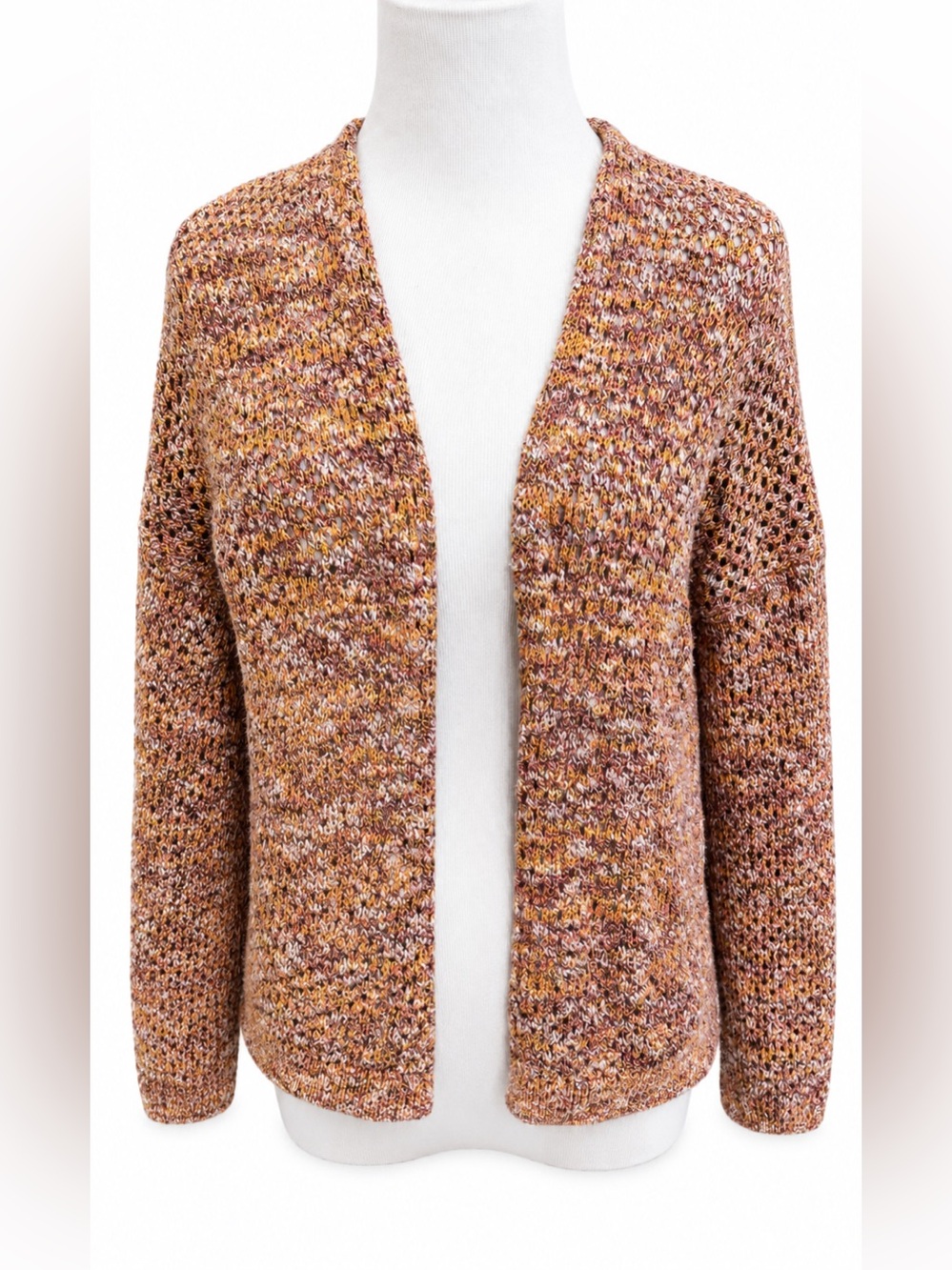 Express Open-Front Marled Cardigan in Rust Pink Gold